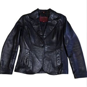 Classic 100% Genuine Leather Lambskin one button black blazer jacket sz L zJazz